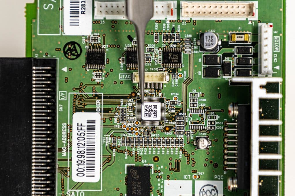 electronic barcode label on circuit board
