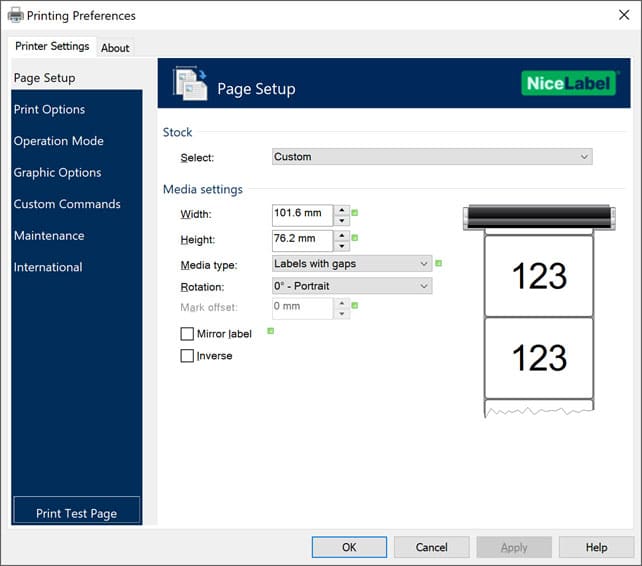 nicelabel printing preferences